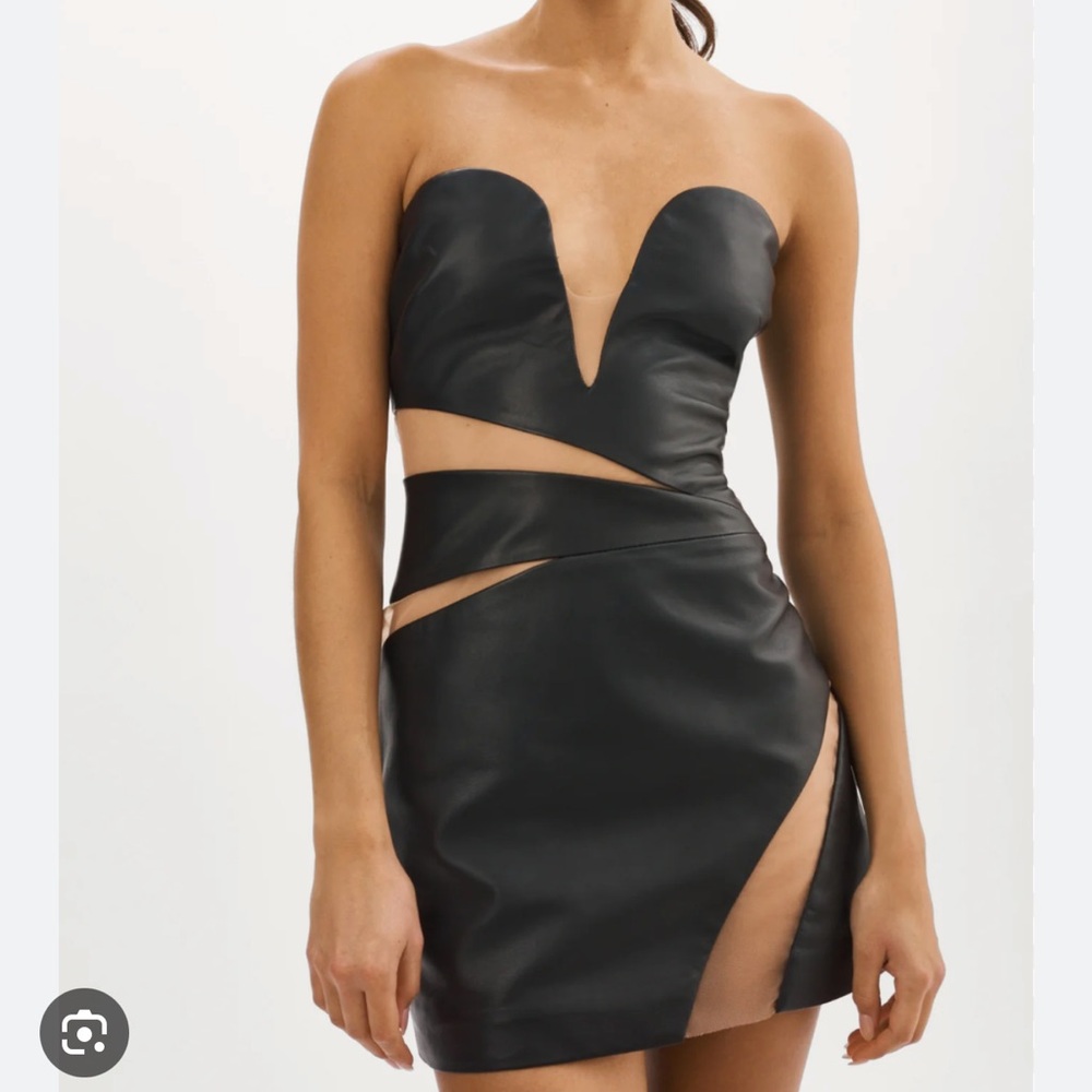 LaMarque Garbina Leather Mini Dress in Black